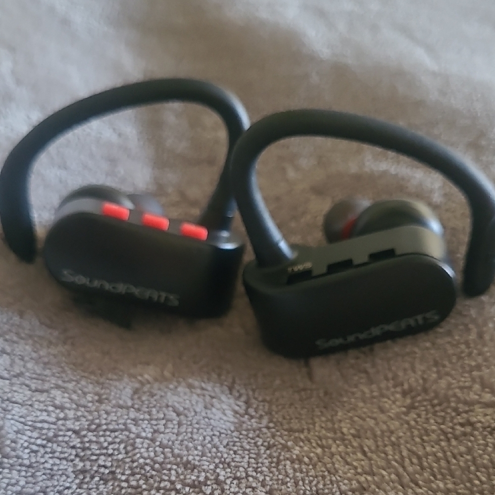 SoundPEATS Black Wireless Earbuds with Red Accents